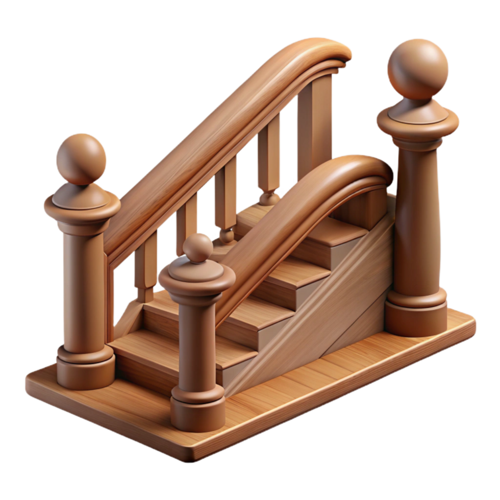 serene modern Oak Wood Staircase Railing Transparent Background premium png