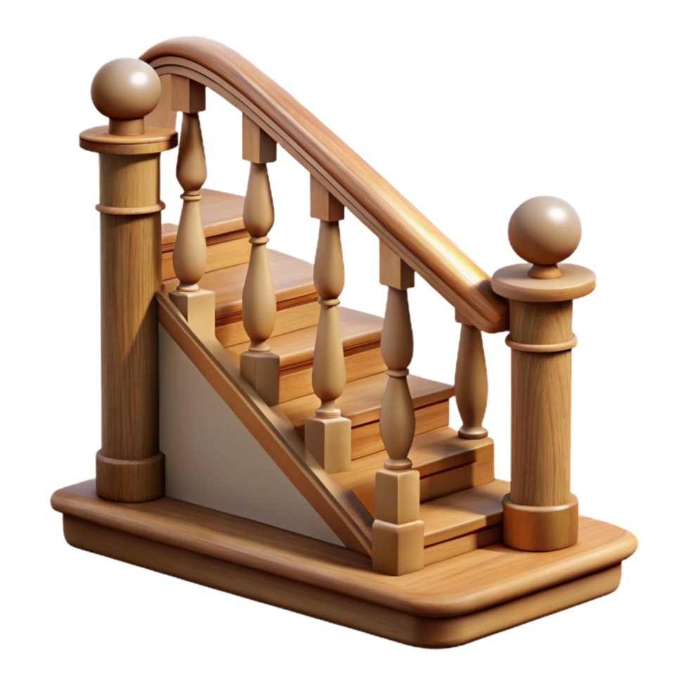 elegant minimalist Oak Wood Staircase Railing Transparent Background detailed png