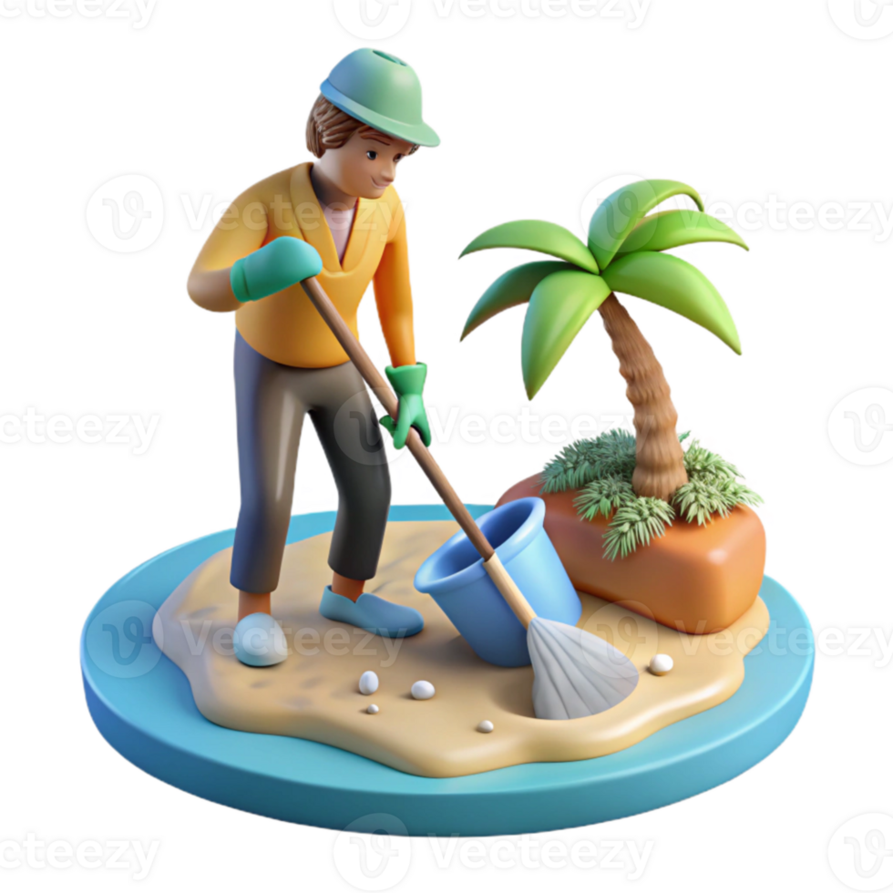 beautiful contemporary Ocean Conservation Volunteer Cutout Person Cleaning Beach exclusive png
