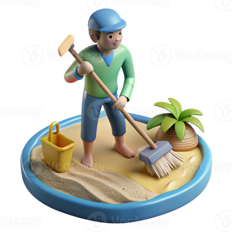 elegant rustic Ocean Conservation Volunteer Cutout Person Cleaning Beach high resolution png