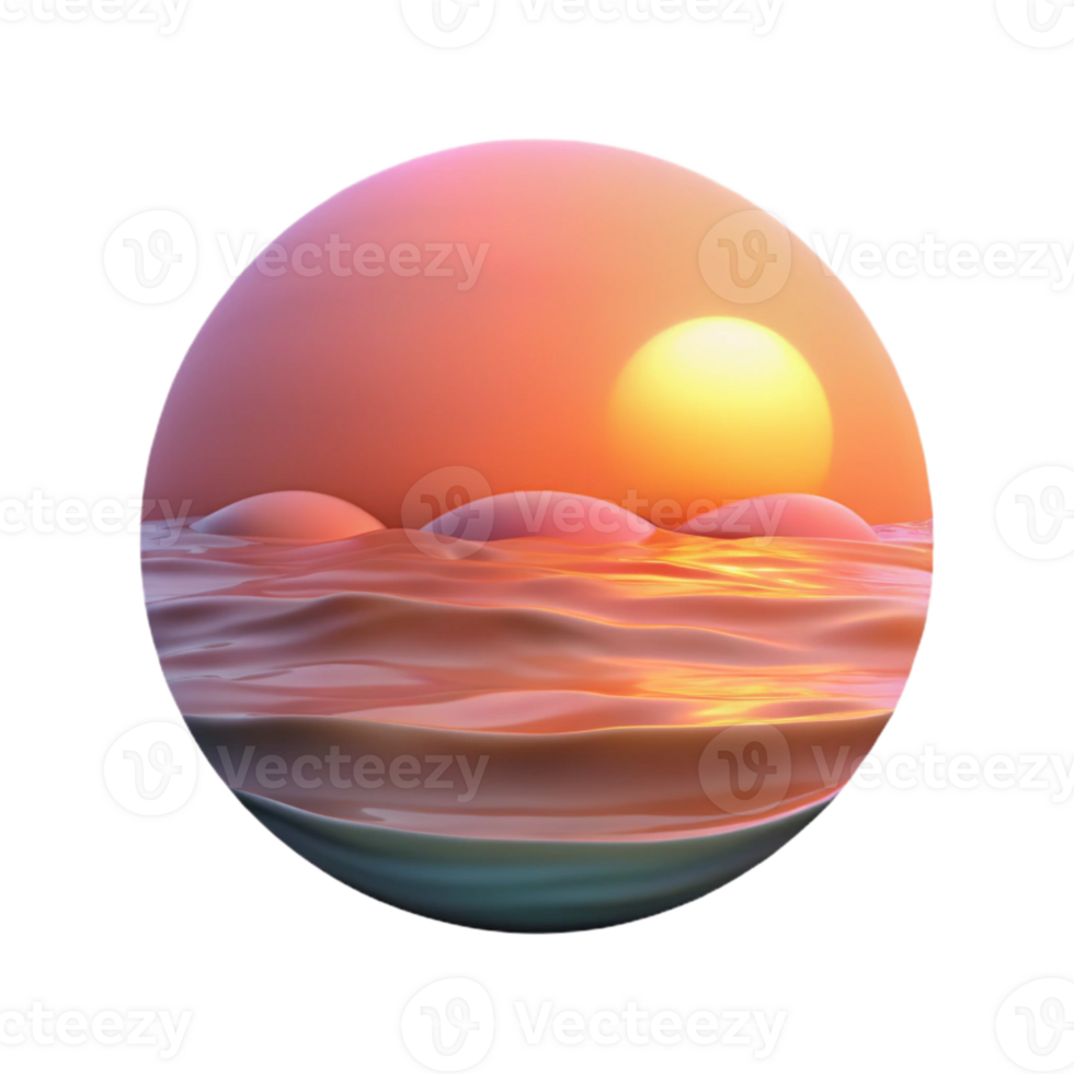 beautiful modern Ocean Sunrise Pink and Orange Hues Calm Waters Transparent Background authentic png