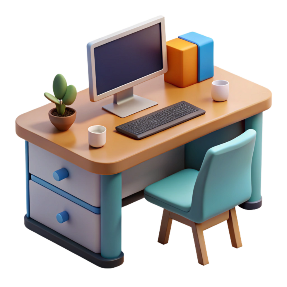 extraordinary rustic Office Desk with Computer Transparent Background original png