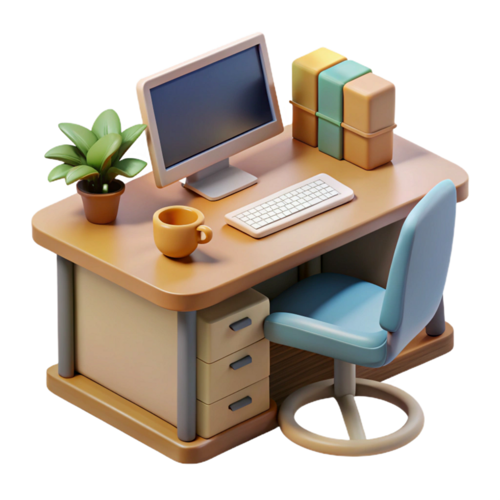 magnificent traditional Office Desk with Computer Transparent Background authentic png