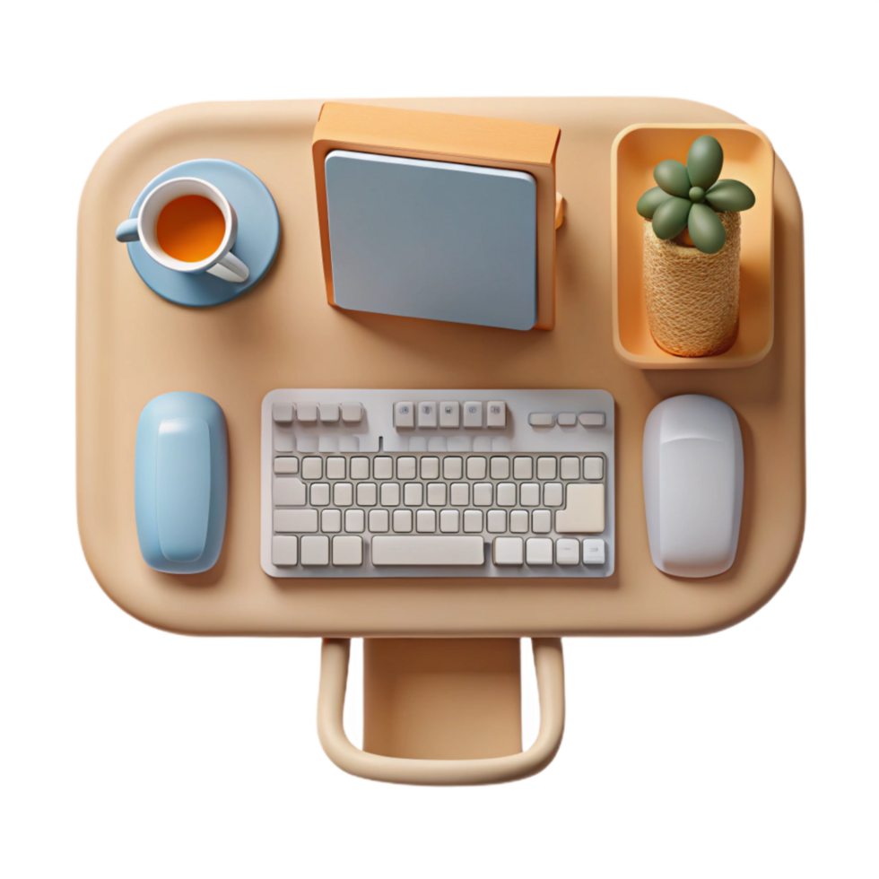 vibrant modern Office Desk with Keyboard and Mouse Top View Cutout Element genuine png