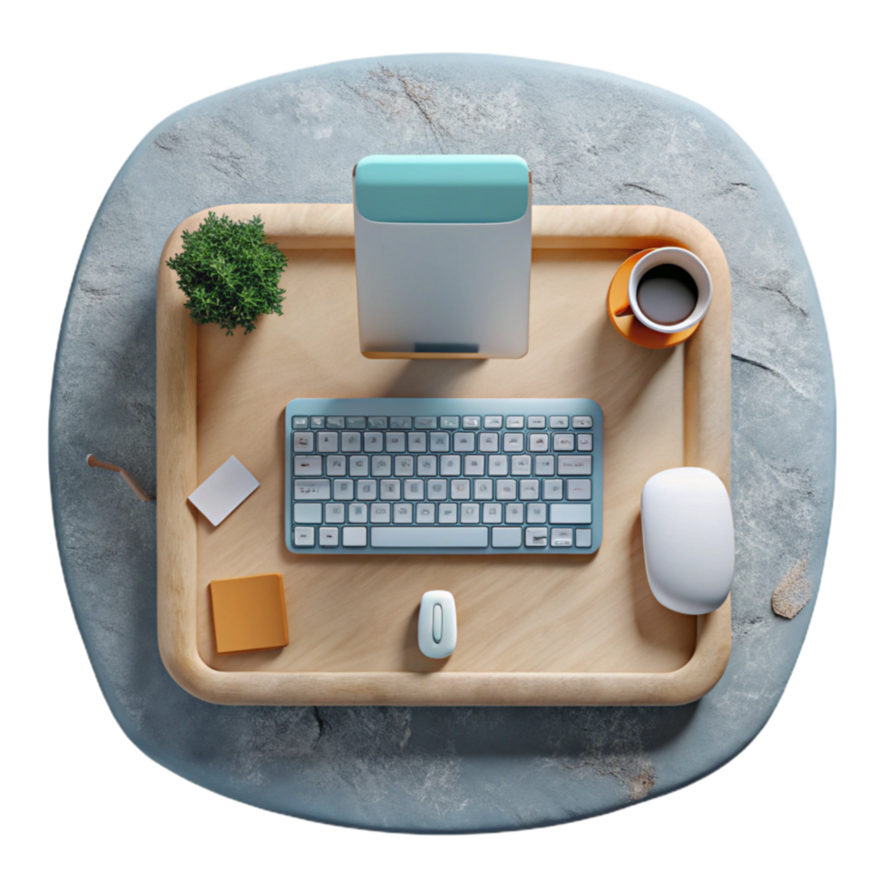 serene contemporary Office Desk with Keyboard and Mouse Top View Cutout Element detailed png