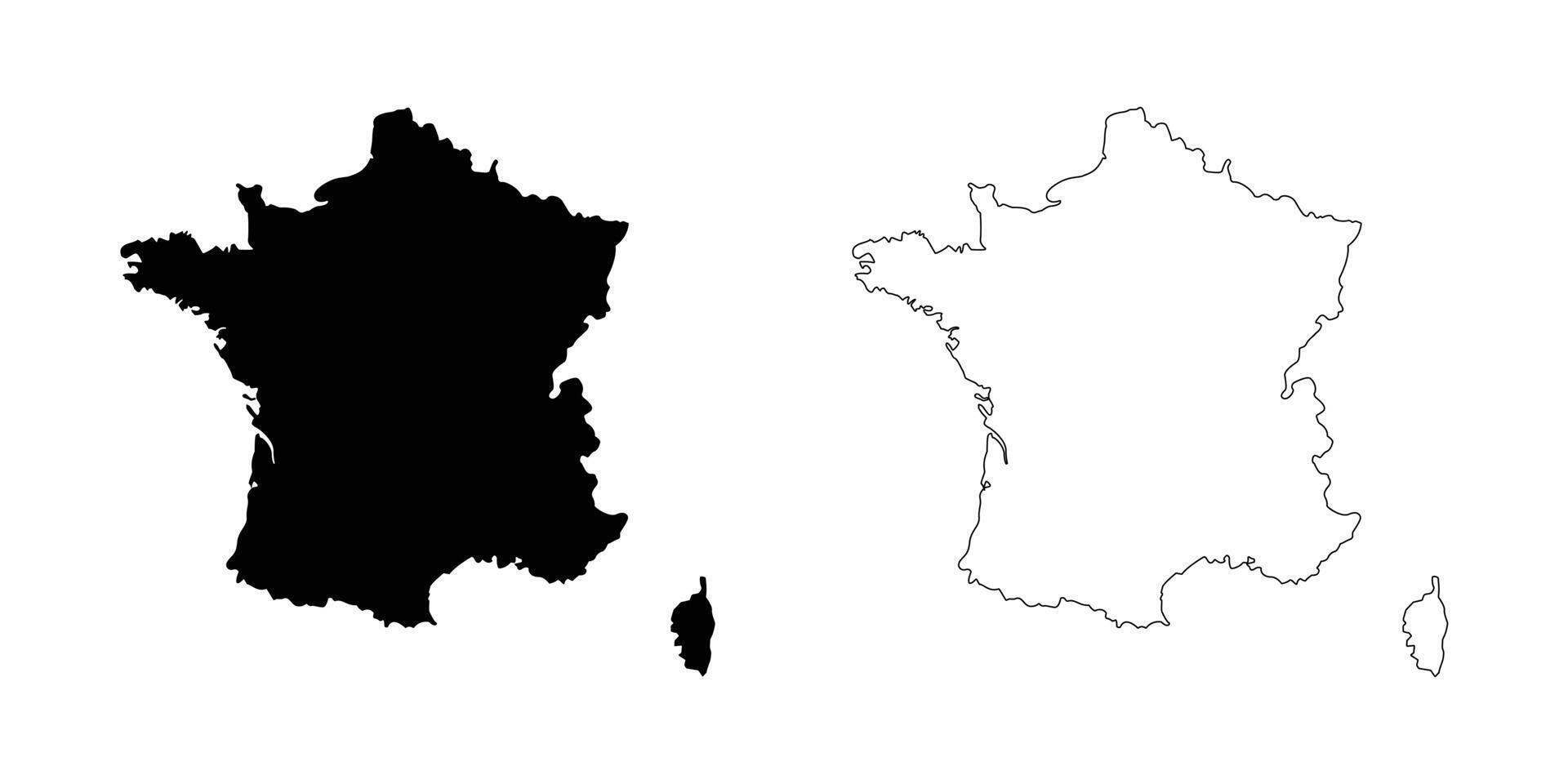 map flag of France. a country in Western Europe. Detailed black silhouette and thin line. black of map France element design. vector