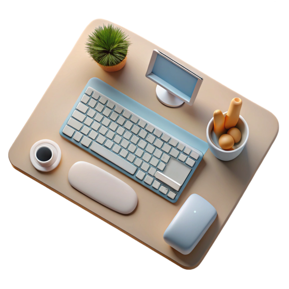 impressive minimalist Office Desk with Keyboard and Mouse Top View Cutout Element original png