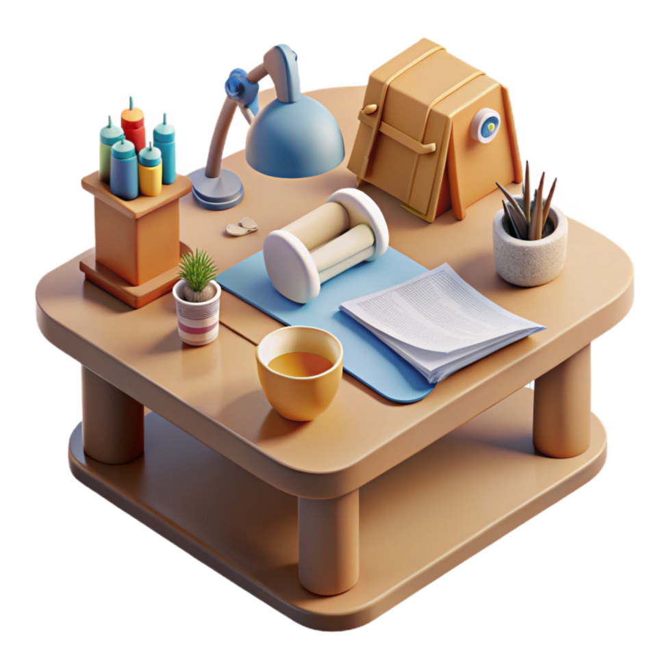 magnificent classic Office Desk with Stationery Flat Lay Isolated Element professional png