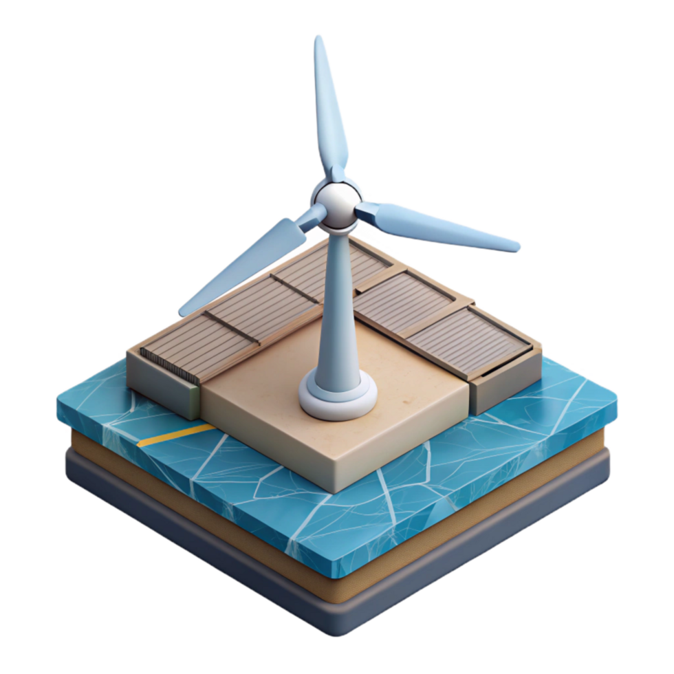 vibrant creative Offshore Wind Turbine Base Isometric View Transparent Background png