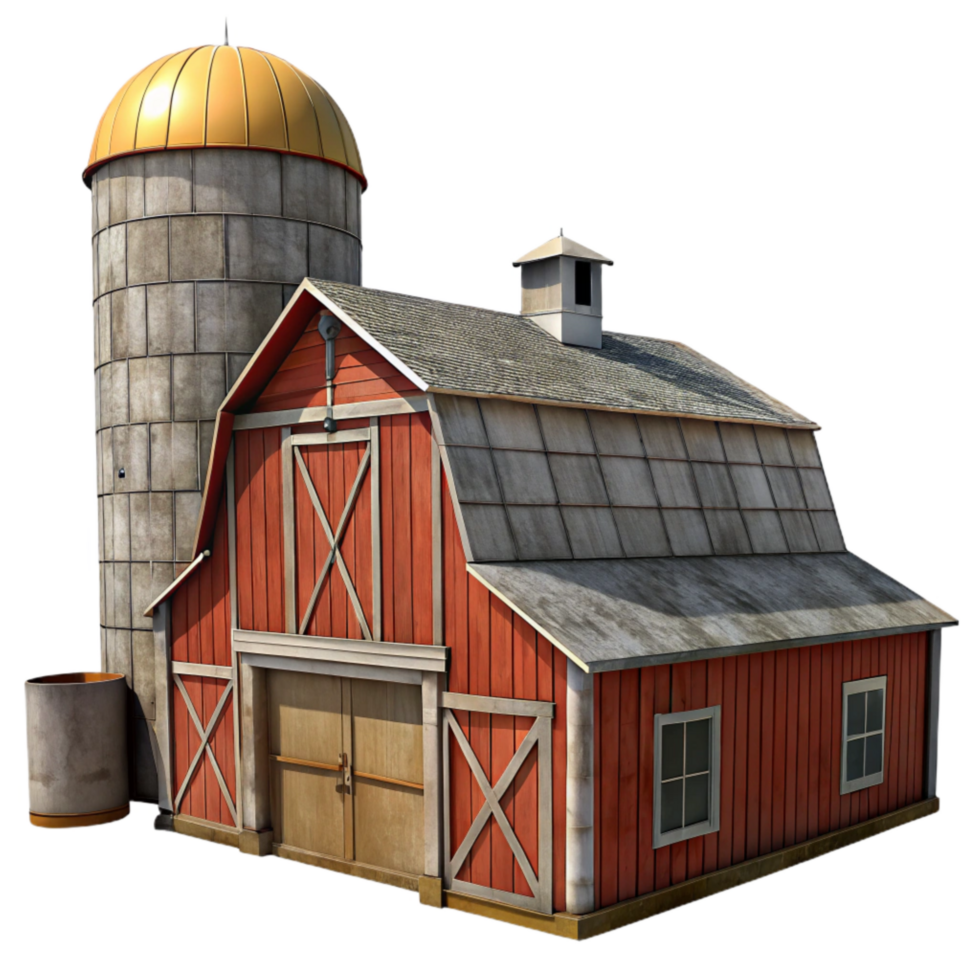 stunning minimalist Old Barn with Silo Isolated professional png
