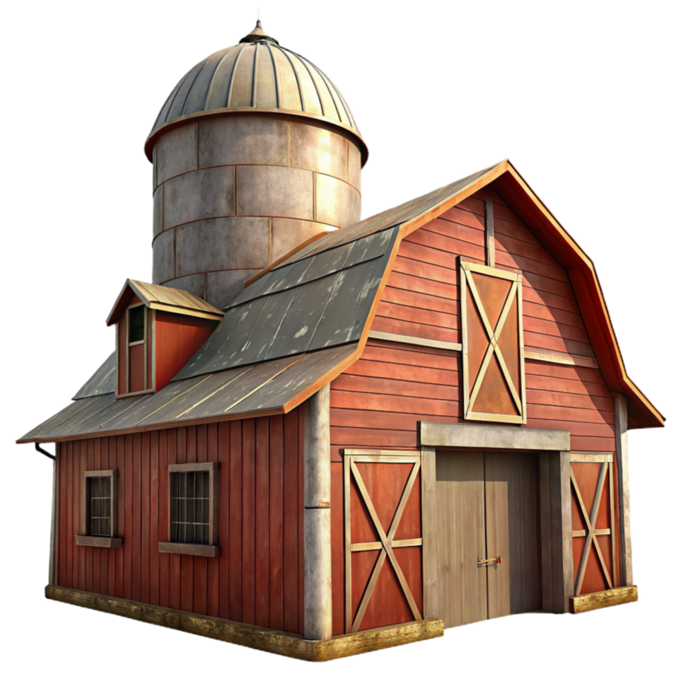 elegant rustic Old Barn with Silo Isolated exclusive png