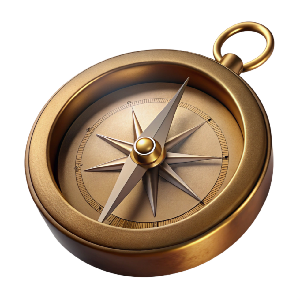 impressive minimalist Old Brass Compass Top View Cutout high resolution png