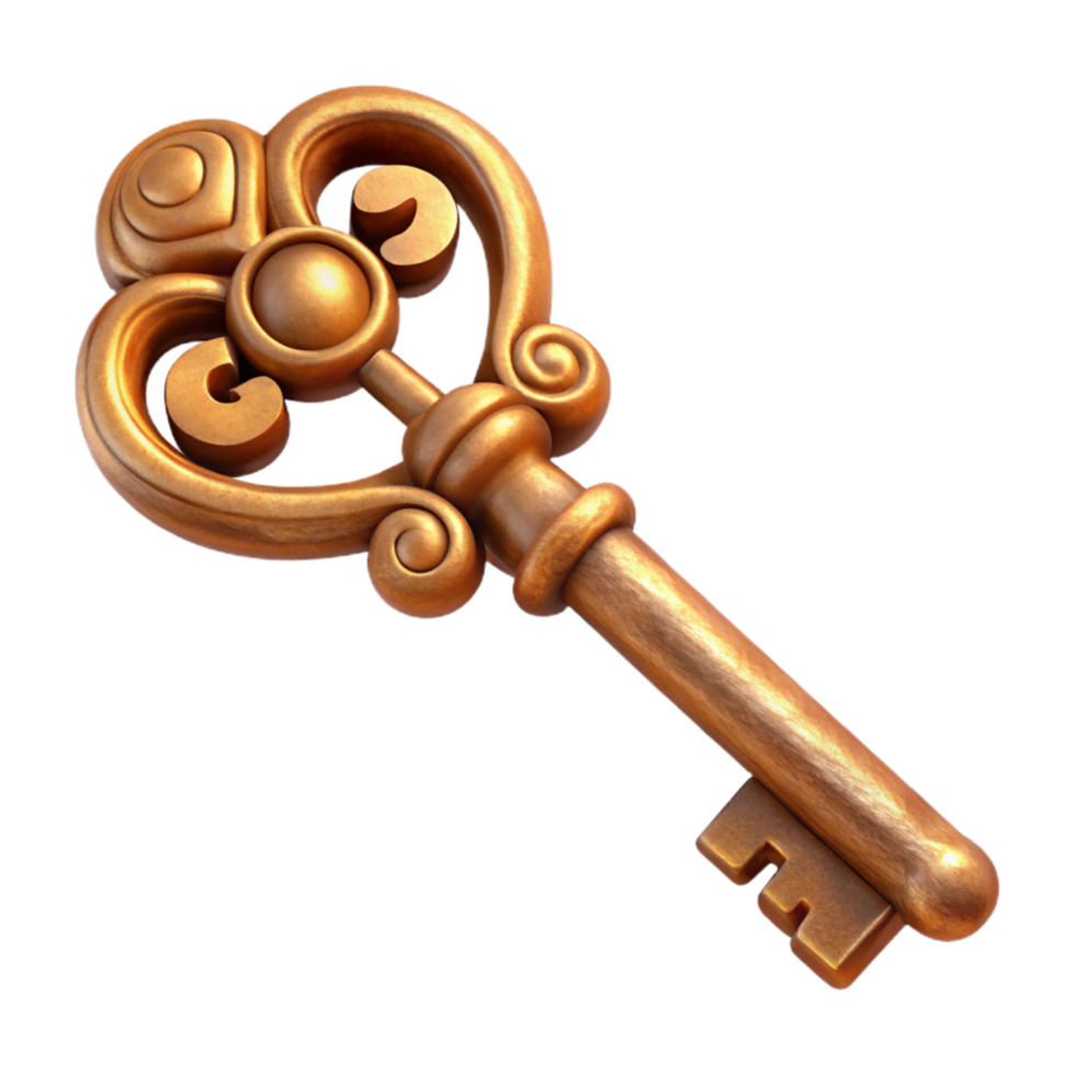 vibrant rustic Old Key with Ornate Design Isolated premium png