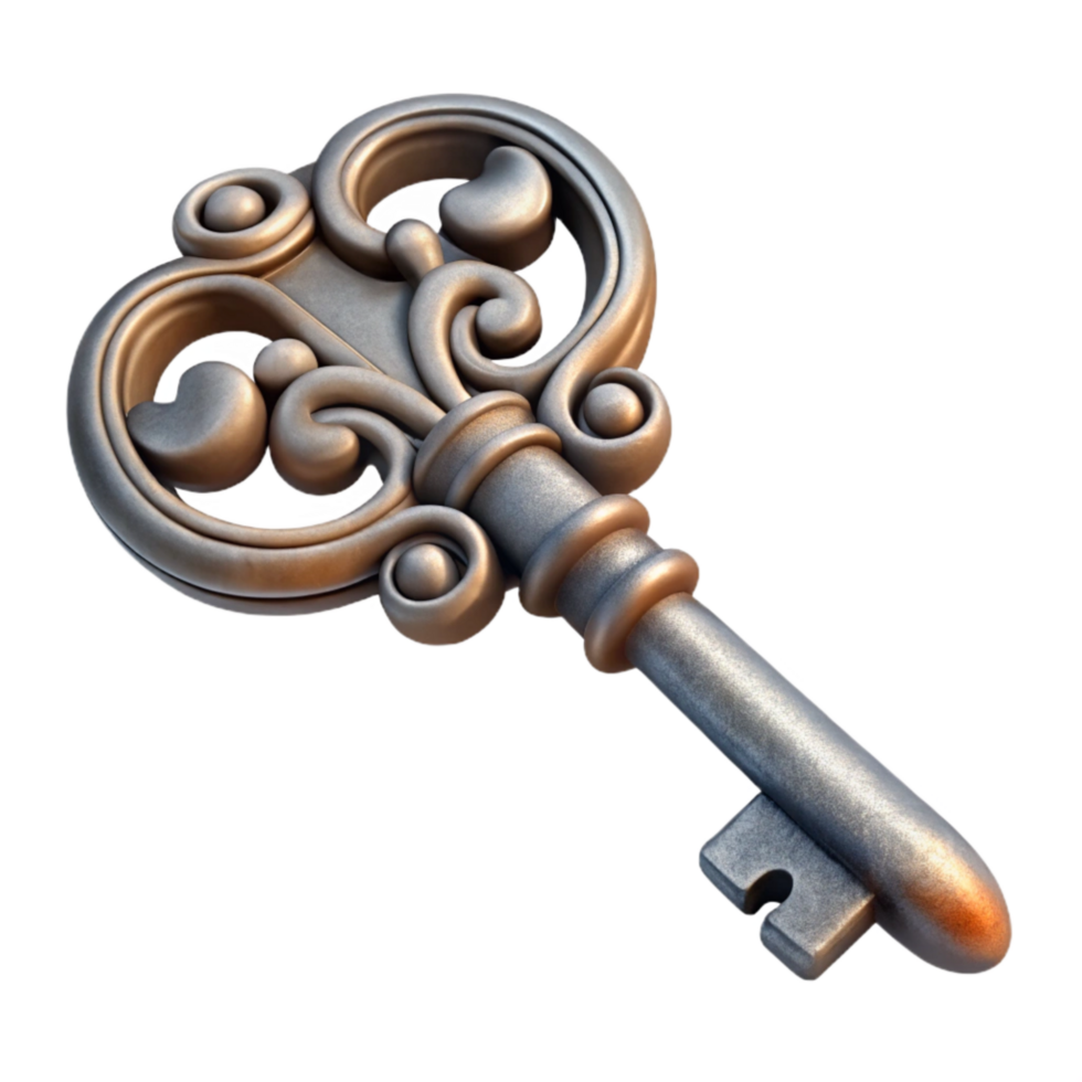 beautiful minimalist Old Key with Ornate Design Isolated professional png