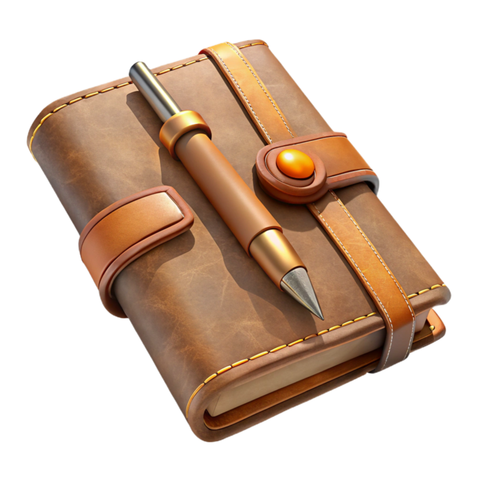 stunning modern Old Leather Journal with Pen on Transparent Background high resolution png