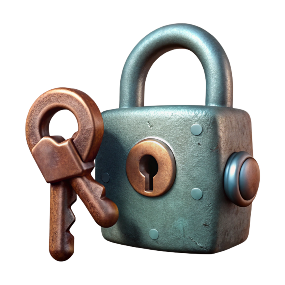 impressive rustic Old Lock and Key Metal Isolated Cutout exclusive png