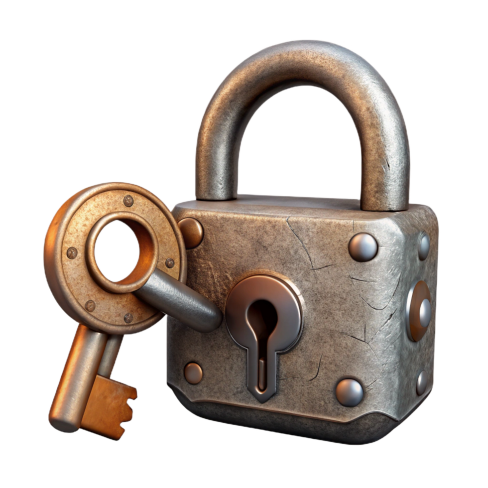 extraordinary creative Old Lock and Key Metal Isolated Cutout professional png