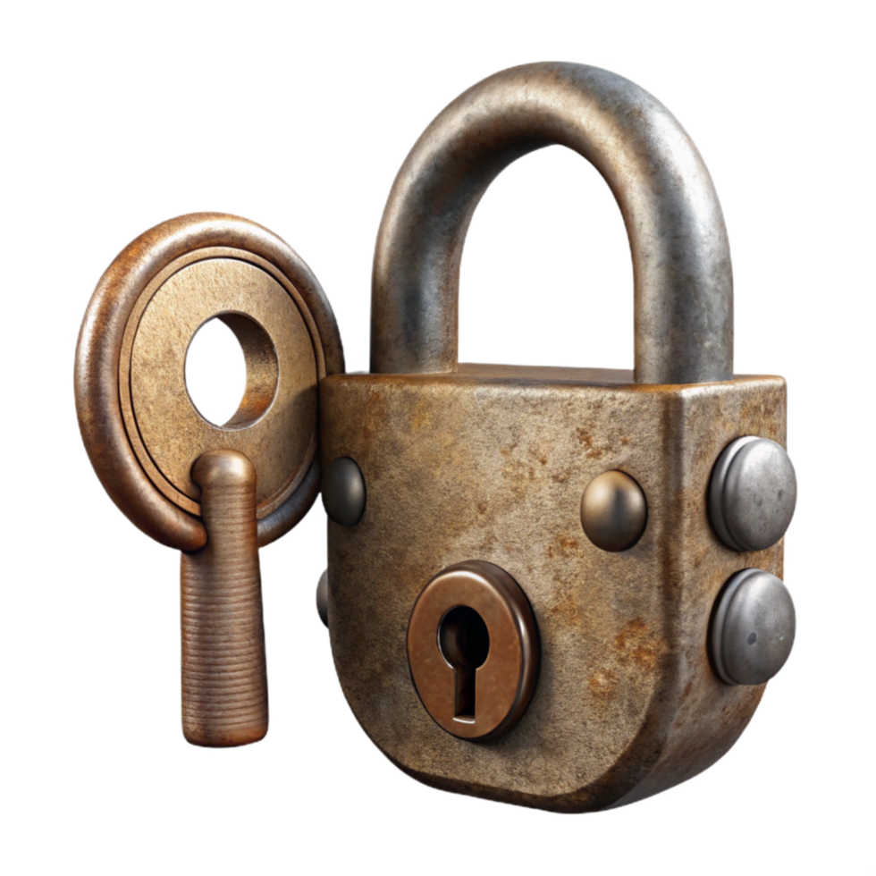 elegant vintage Old Lock and Key Metal Isolated Cutout authentic png