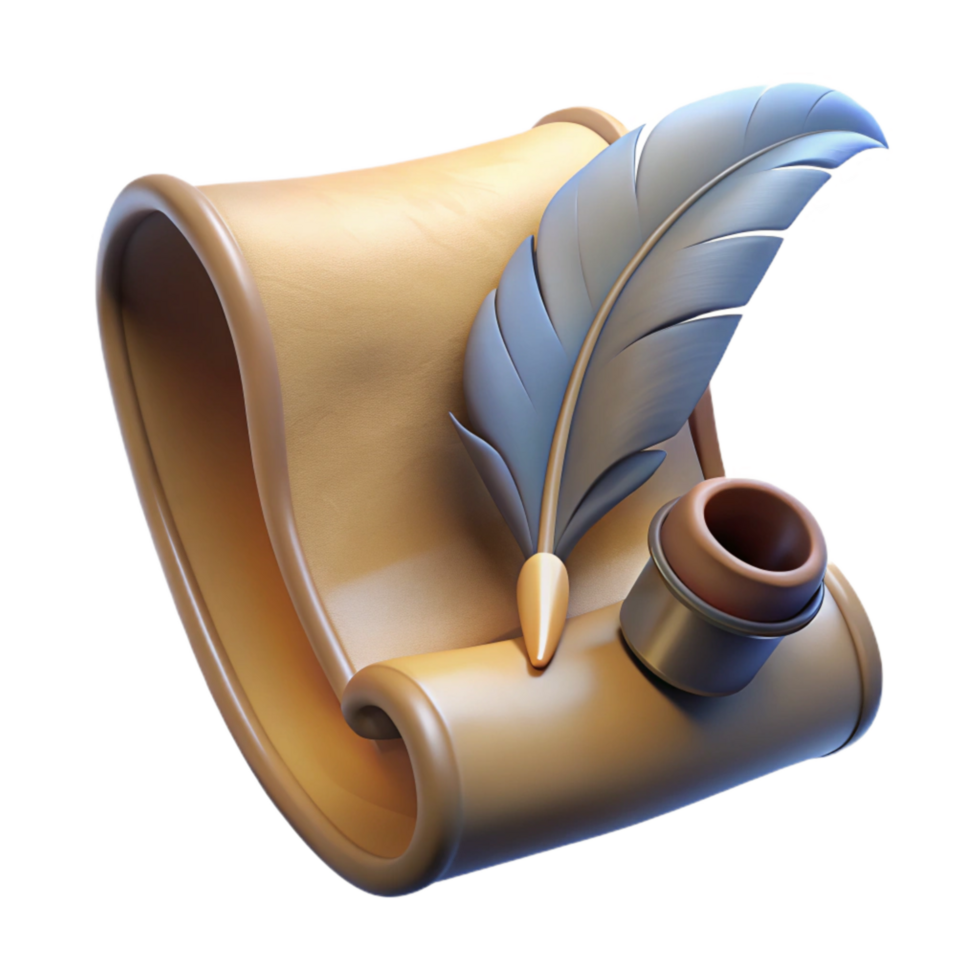 dramatic creative Old Parchment Paper with Feather Pen Cutout detailed png