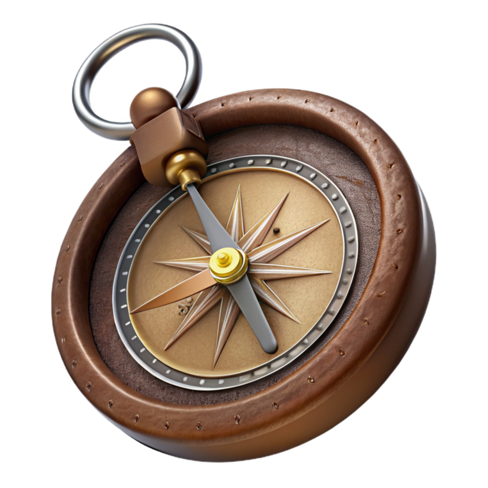 wonderful classic Old Pocket Compass with Leather Case Isolated professional png