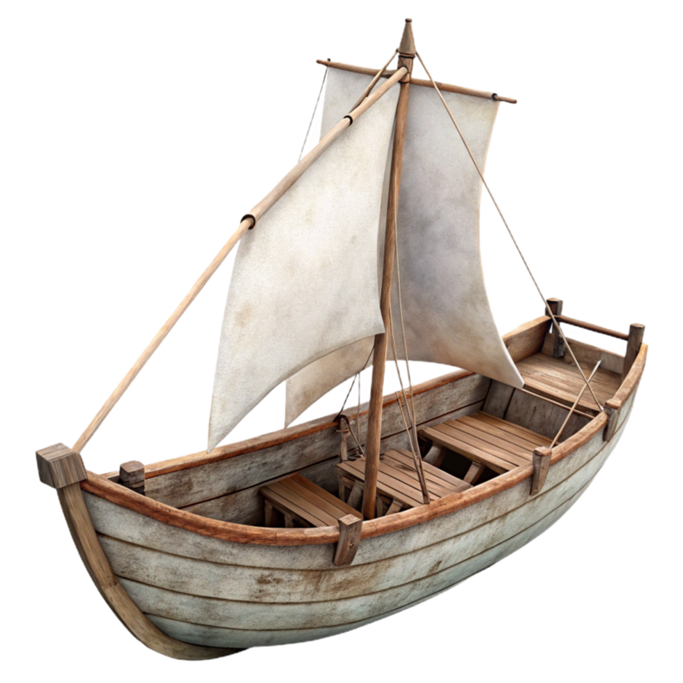 extraordinary rustic Old Sailing Boat with White Sails Isolated genuine png