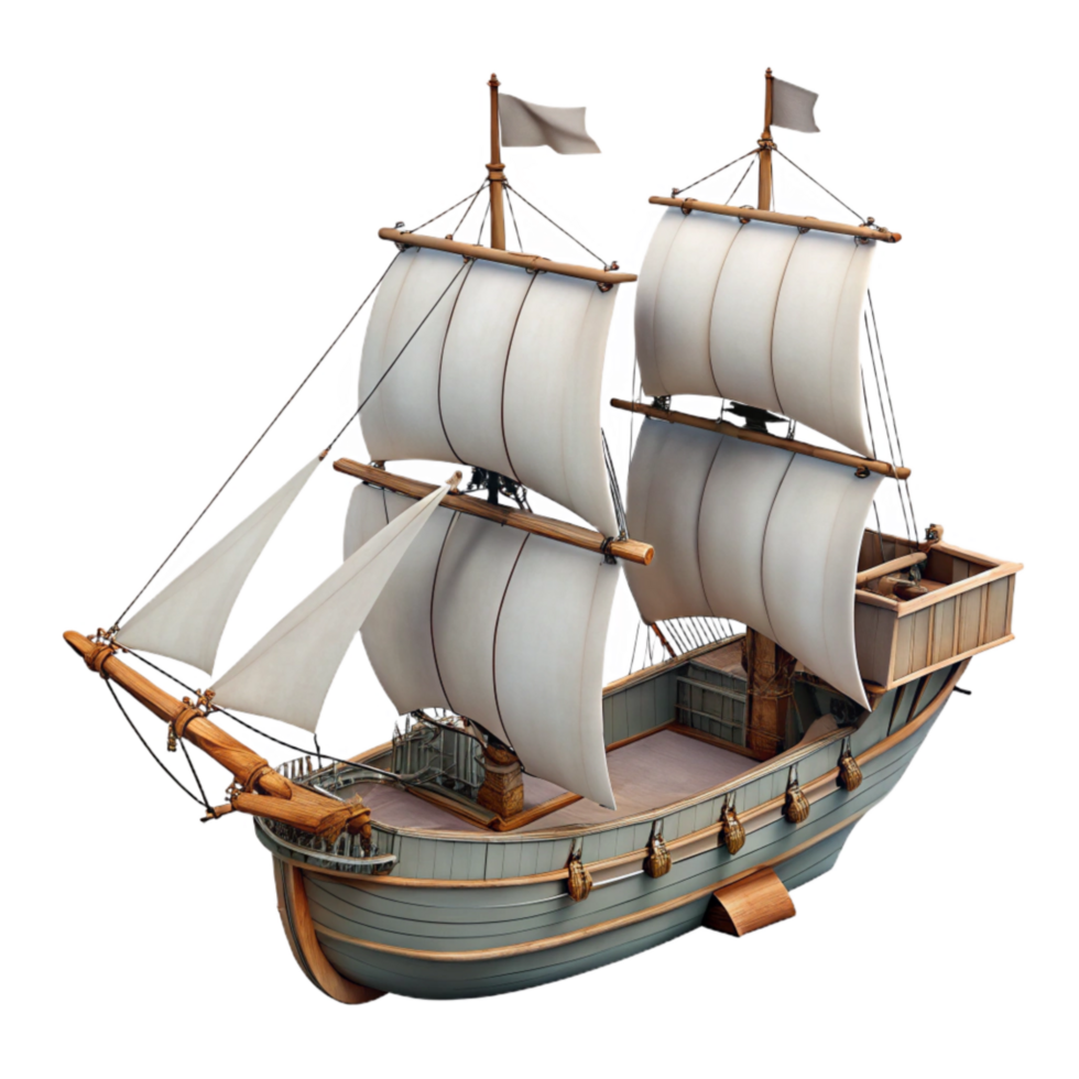 impressive vintage Old Sailing Ship with Sails Unfurled Transparent Background genuine png