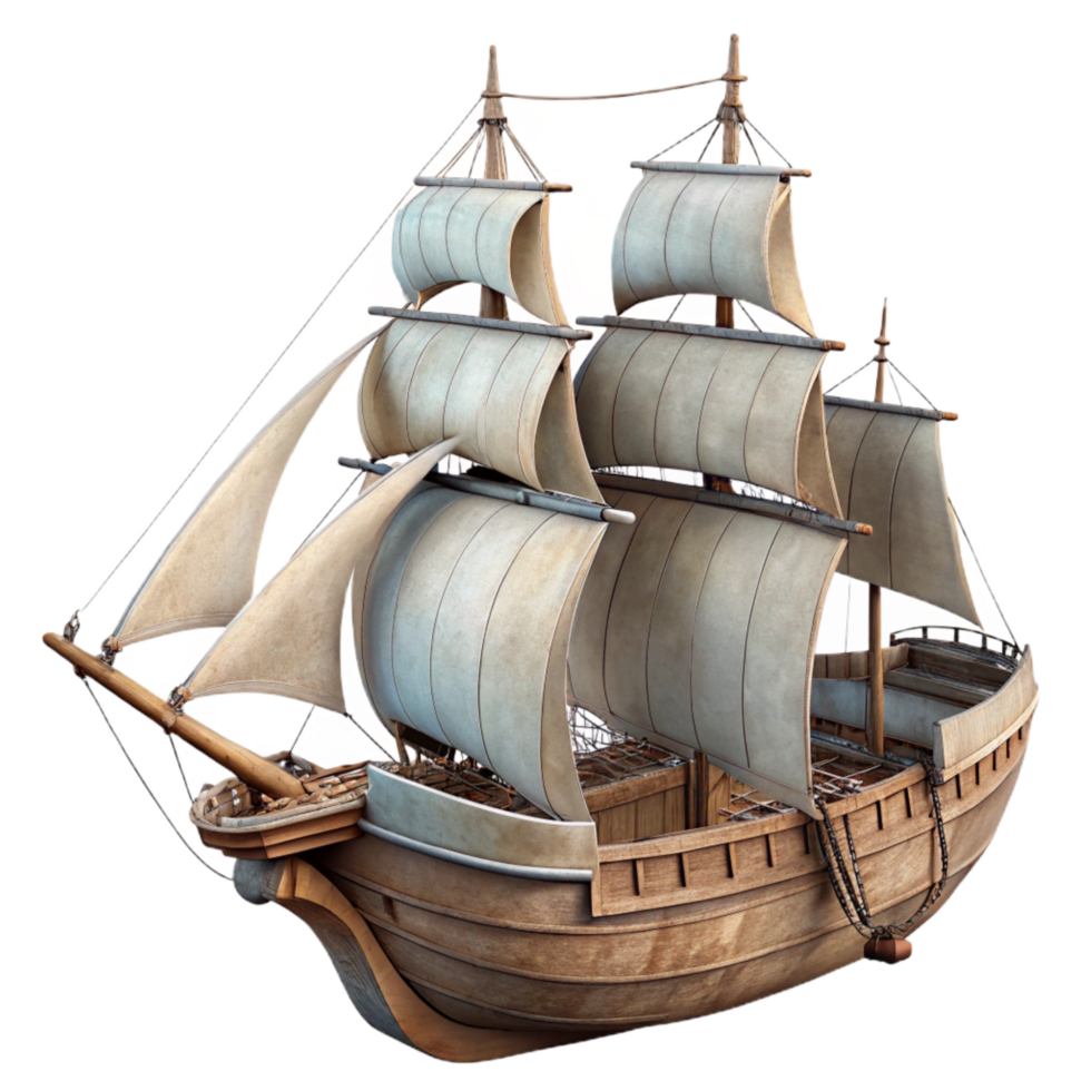 beautiful artistic Old Sailing Ship with Sails Unfurled Transparent Background exclusive png