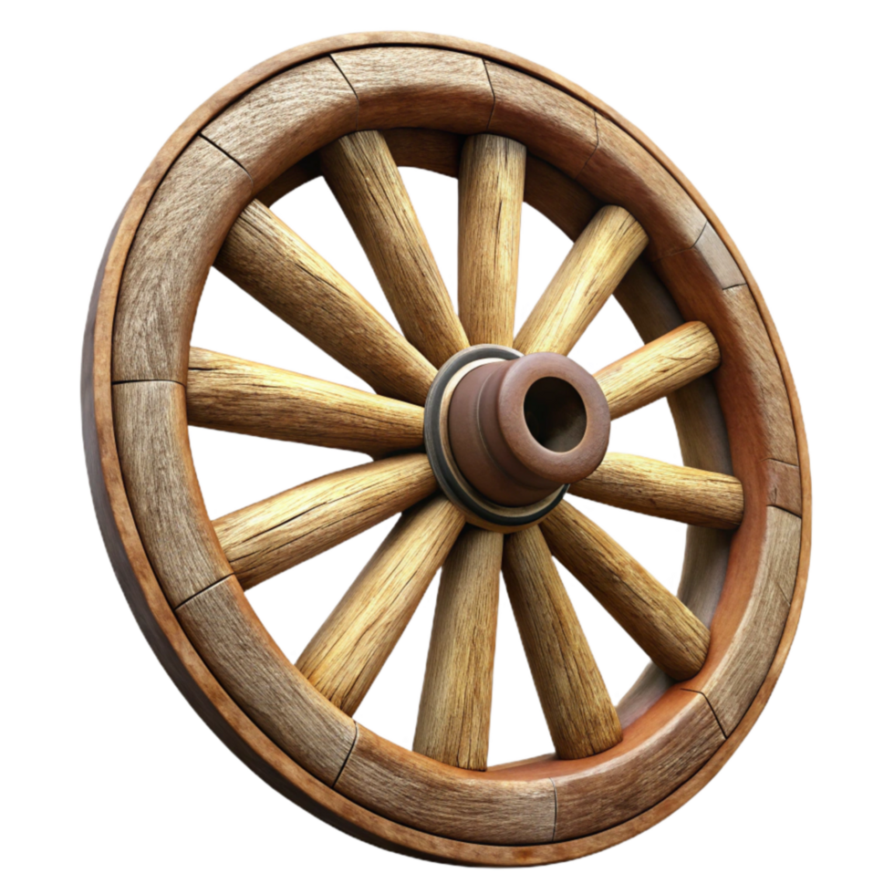 elegant minimalist Old Wagon Wheel Wooden Spokes Isolated high resolution png