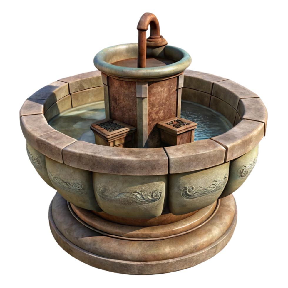 impressive abstract Old Water Fountain Cutout with Stone Basin genuine png