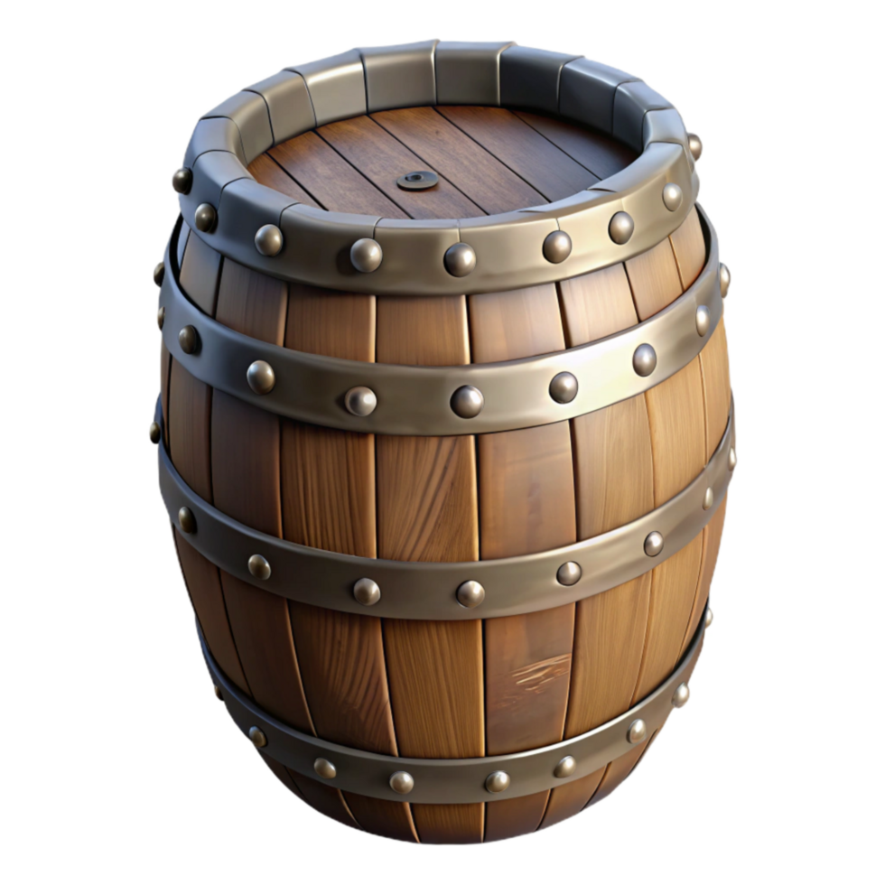 stunning modern Old Wooden Barrel with Metal Bands Cutout detailed png