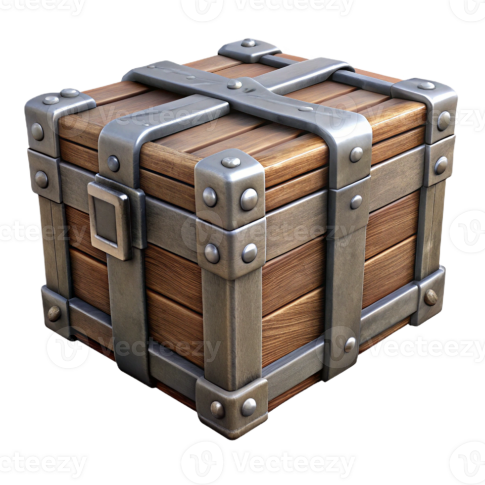 serene contemporary Old Wooden Crate with Travel Stickers Transparent Background high quality png