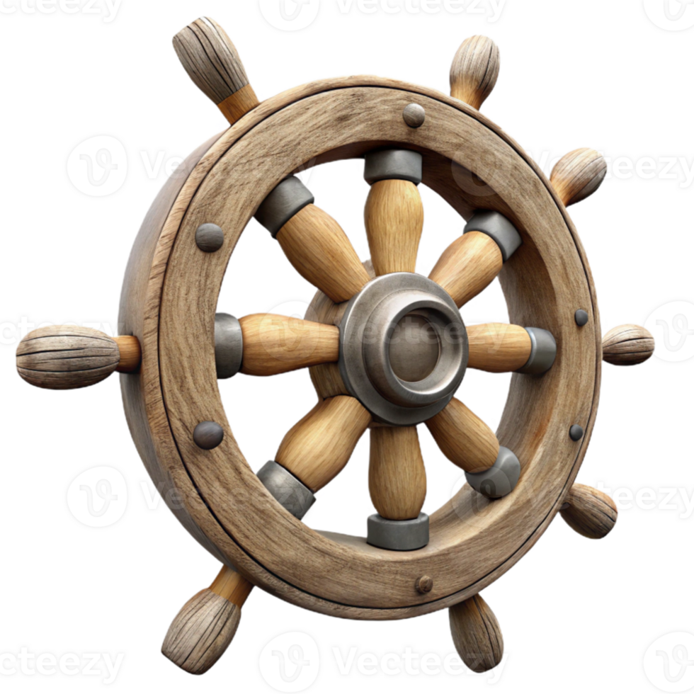 elegant rustic Old Wooden Ship Wheel Side View Transparent Background premium png