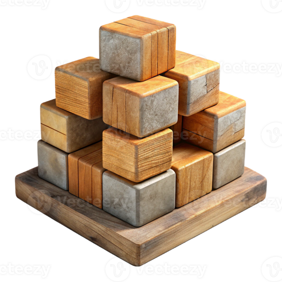 vibrant minimalist Old Wooden Toy Blocks Stacked Cutout detailed png