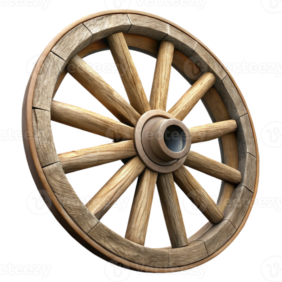serene modern Old Wooden Wagon Wheel Isolated Cutout png