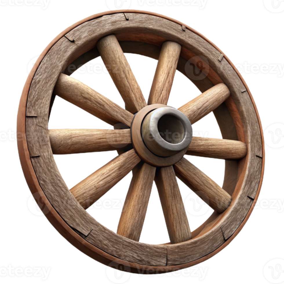 impressive rustic Old Wooden Wagon Wheel Isolated Cutout genuine png