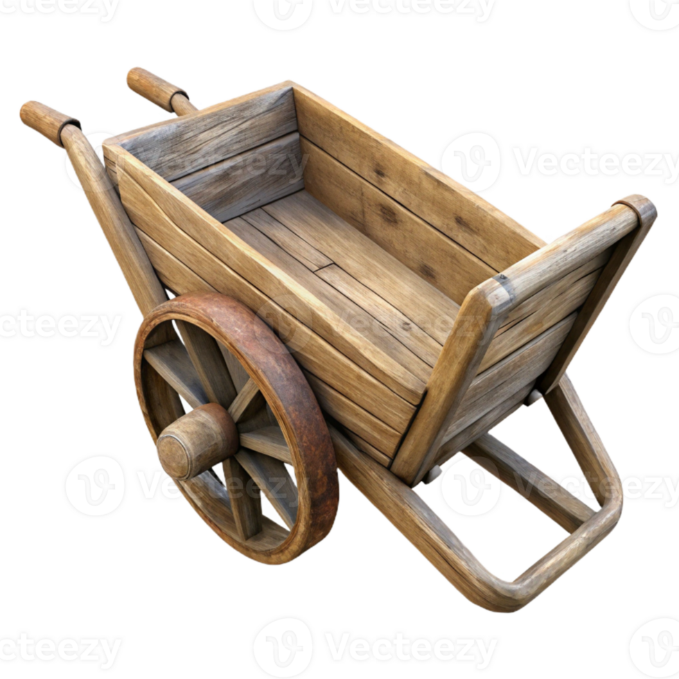 impressive traditional Old Wooden Wheelbarrow Rustic Handles Isolated original png