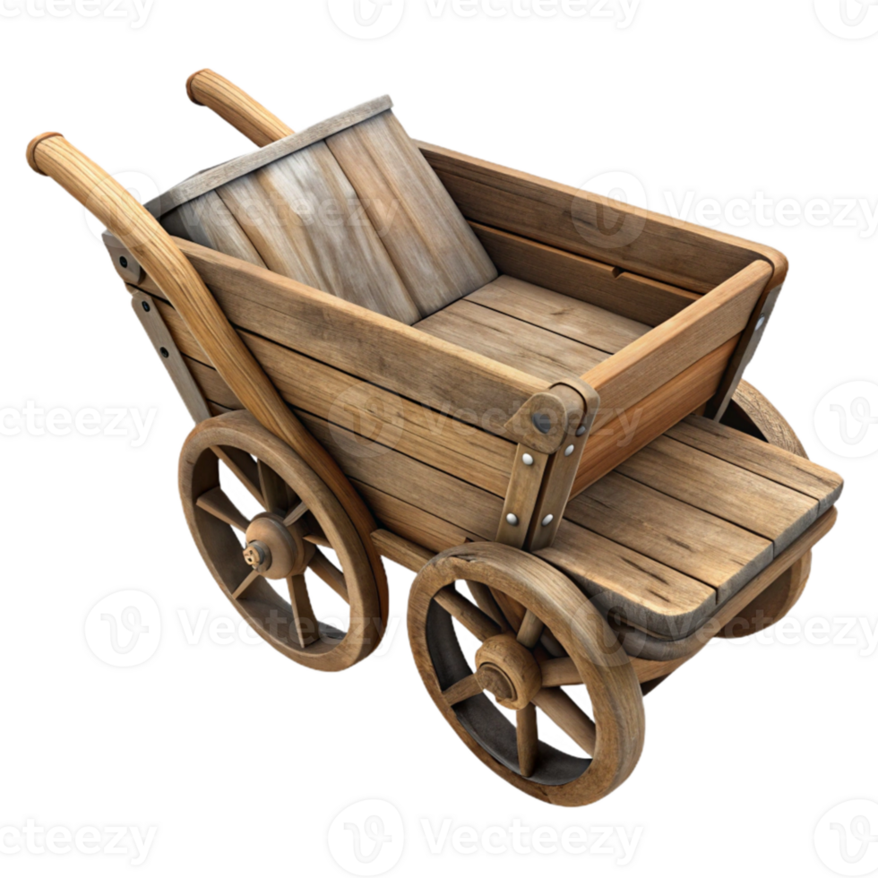 vibrant artistic Old Wooden Wheelbarrow Rustic Handles Isolated professional png