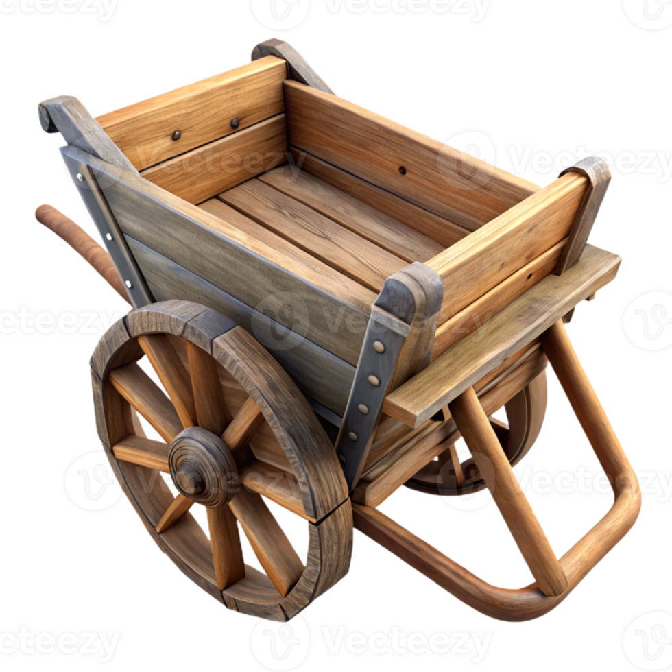 impressive contemporary Old Wooden Wheelbarrow Rustic Handles Isolated high quality png