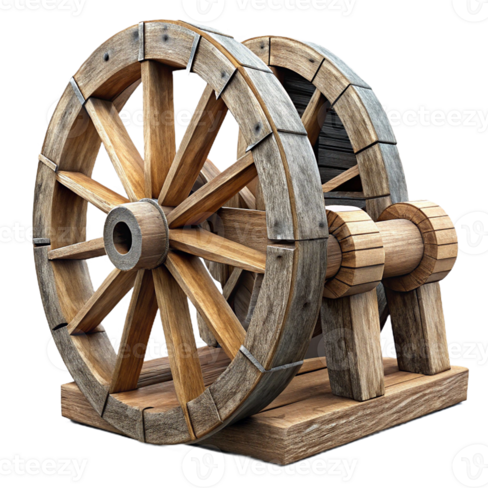 magnificent contemporary Old Wooden Water Wheel Side View Cutout high quality png