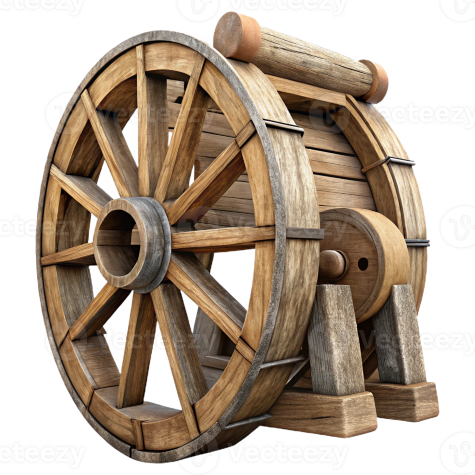 vibrant artistic Old Wooden Water Wheel Side View Cutout premium png