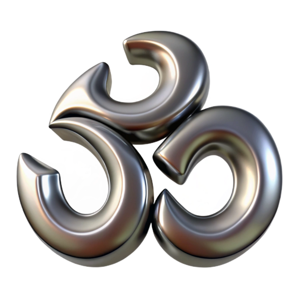 wonderful artistic Om Symbol Silver Metallic with Transparent Background png