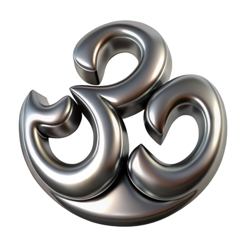 vibrant artistic Om Symbol Silver Metallic with Transparent Background detailed png
