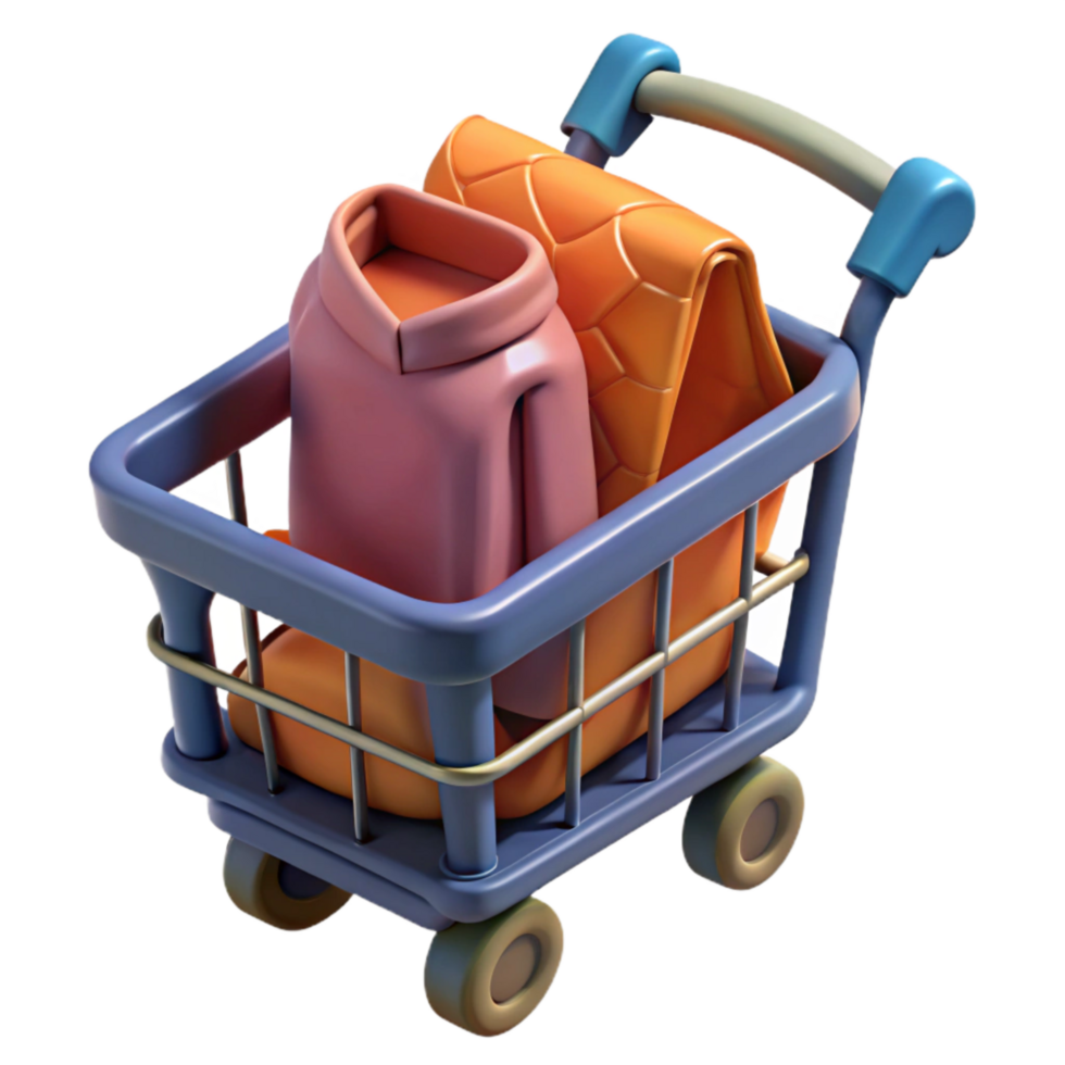 stunning classic Online Shopping Cart with Clothes Isolated authentic png