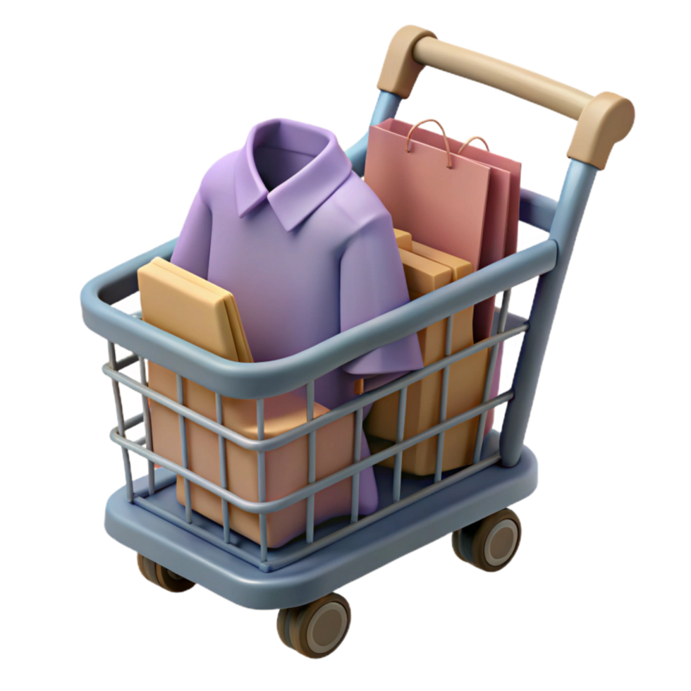 impressive abstract Online Shopping Cart with Clothes Isolated high quality png