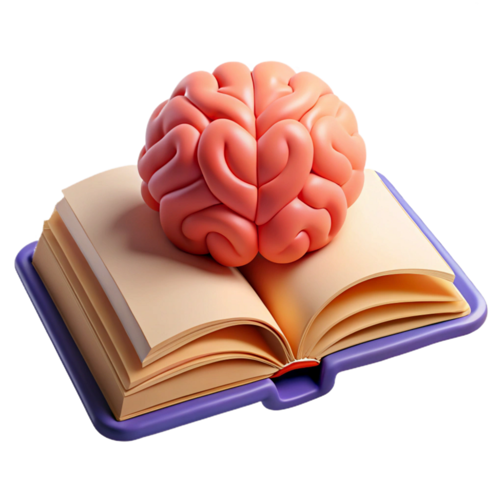 serene traditional Open Book with Brain Symbol Isolated Element authentic png