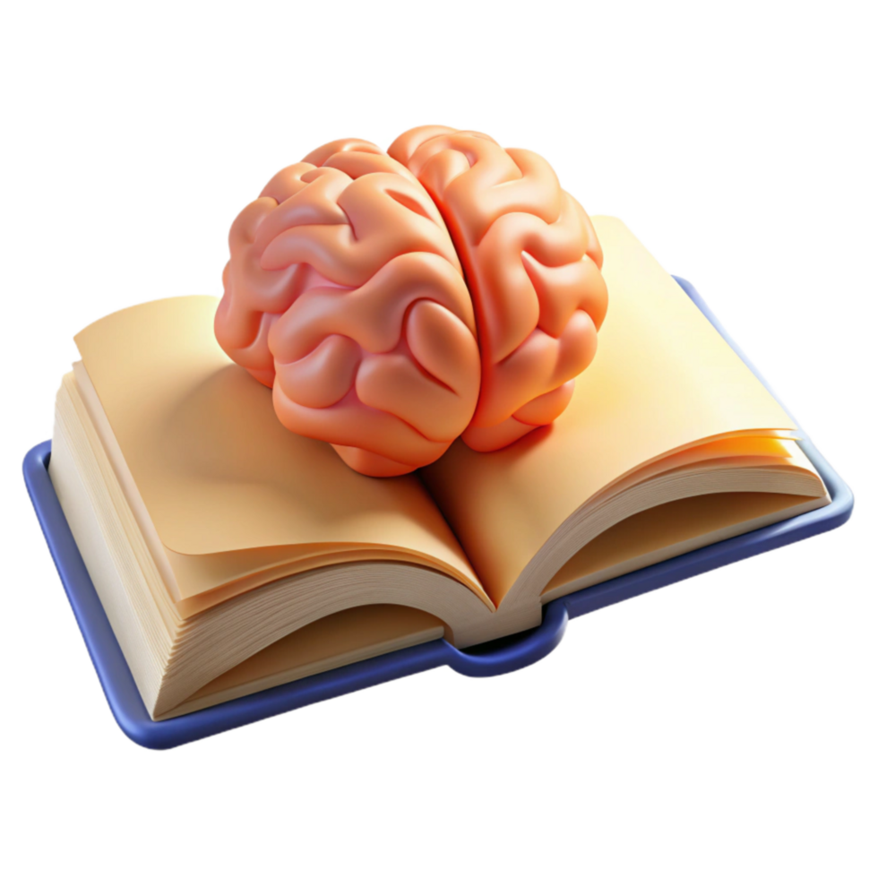 vibrant rustic Open Book with Brain Symbol Isolated Element high quality png
