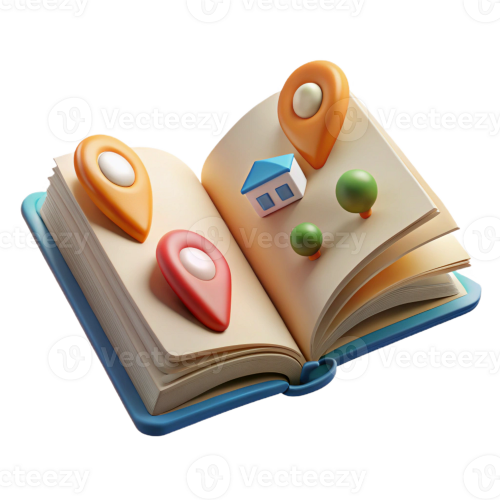 impressive classic Open Book with Travel Destinations Transparent Cutout exclusive png