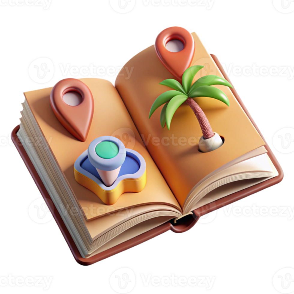 elegant traditional Open Book with Travel Destinations Transparent Cutout authentic png