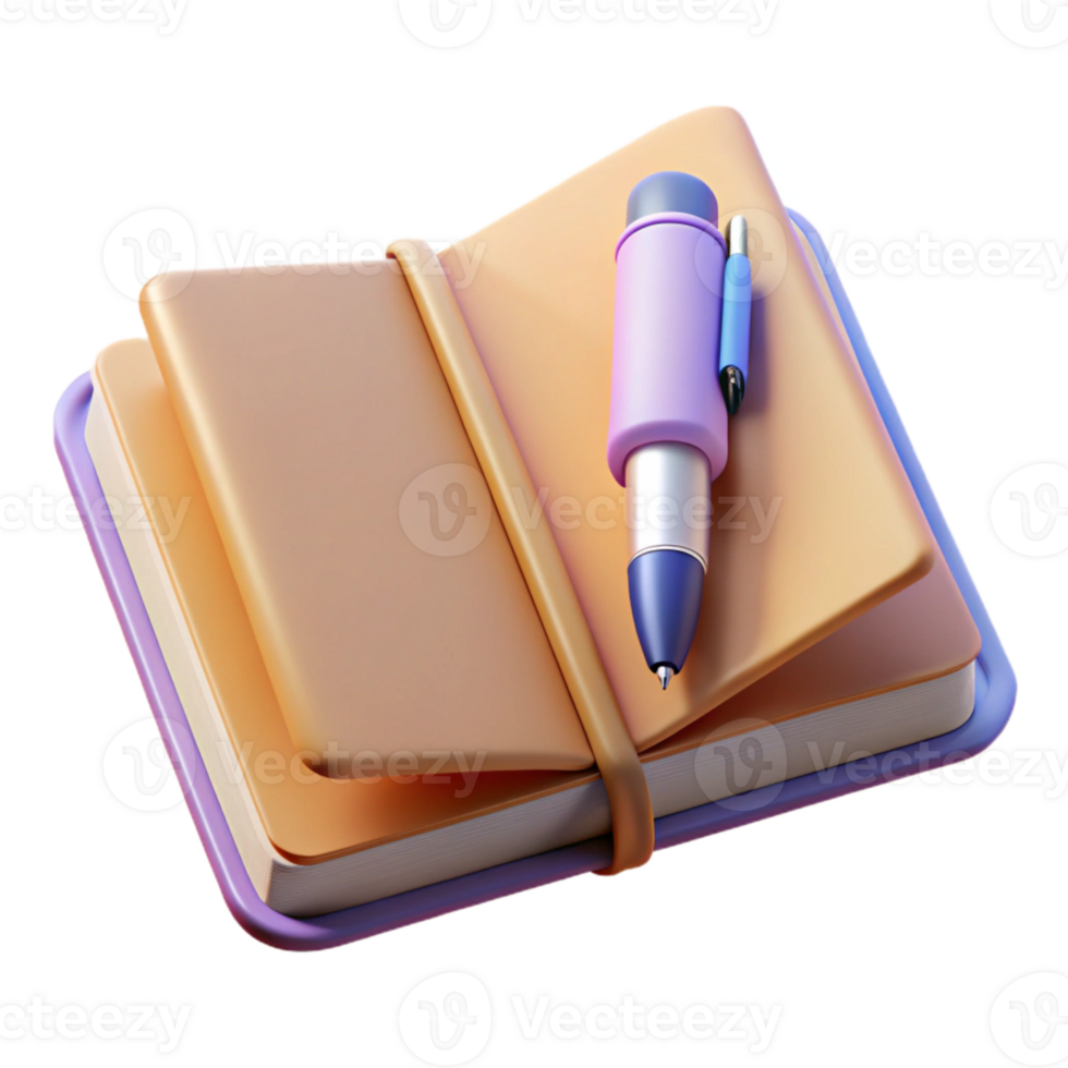 elegant rustic Open Notebook with Pen Transparent Element high quality png