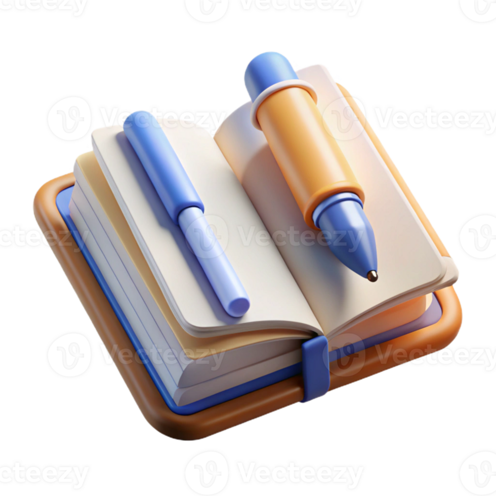 magnificent artistic Open Notebook with Pen Transparent Element png